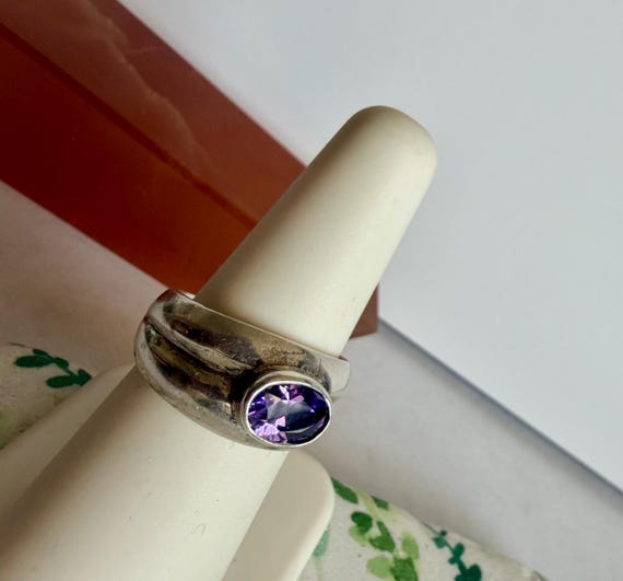 Chunky Sterling Silver Statement Ring – Oval Purp… - image 5