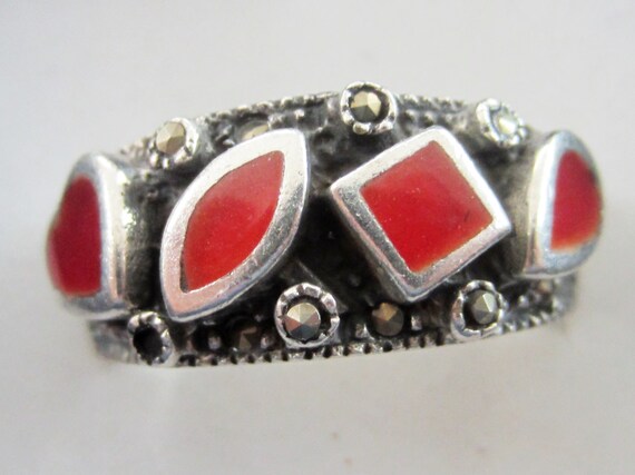 Oxidized Silver Commitment Ring with 4 Ruby Red S… - image 1