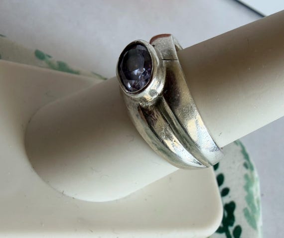 Chunky Sterling Silver Statement Ring – Oval Purp… - image 3