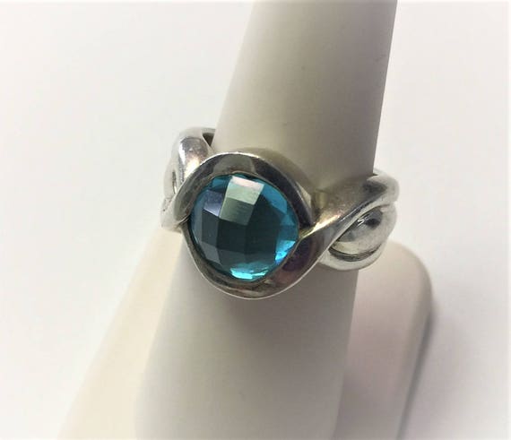 Chunky Silver Ring with Blue Topaz; Vintage Silve… - image 5