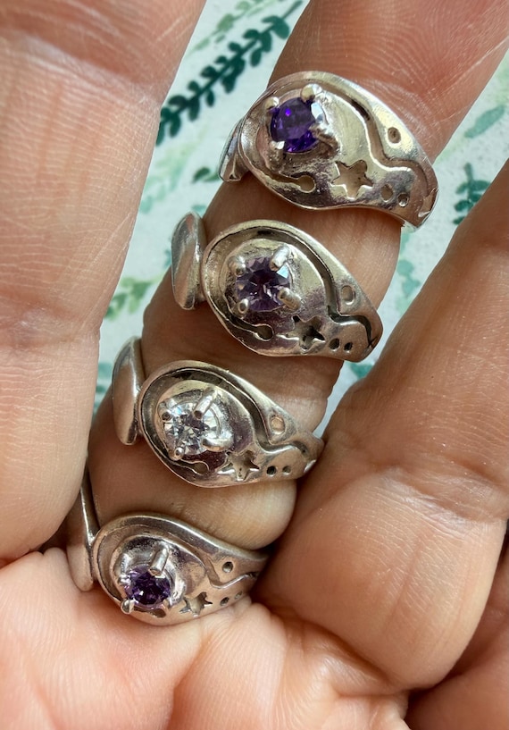 Sterling Silver Celestial Spiral Ring - Amethyst … - image 2