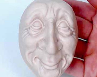Moldf5 - 3 inch Whimsical face mold, by Maureen Carlson. Create Elves, Santas, Gnomes, Trolls and more