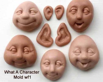 Moldwf1 - 5- 1" whimsical faces, each 1-inch face mold designed by Maureen Carlson