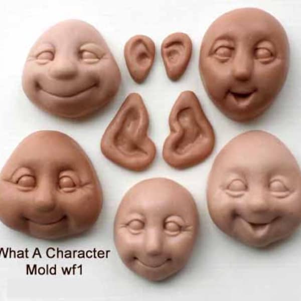 Moldwf1 - 5- 1" whimsical faces, each 1-inch face mold designed by Maureen Carlson