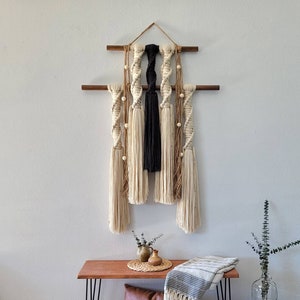 large macrame wall hanging/woven wall hanging/fiber art wall hanging/modern macrame/neutral wall decor/black