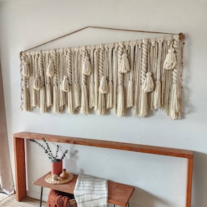 Large Macrame Wall Hanging: 72" Wool Yarn Tapestry with Tassels