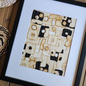 Original Abstract Collage Art: Textured Mixed Media, Black and Neutral Tones (16x20 matted) One of a kind gallery wall art