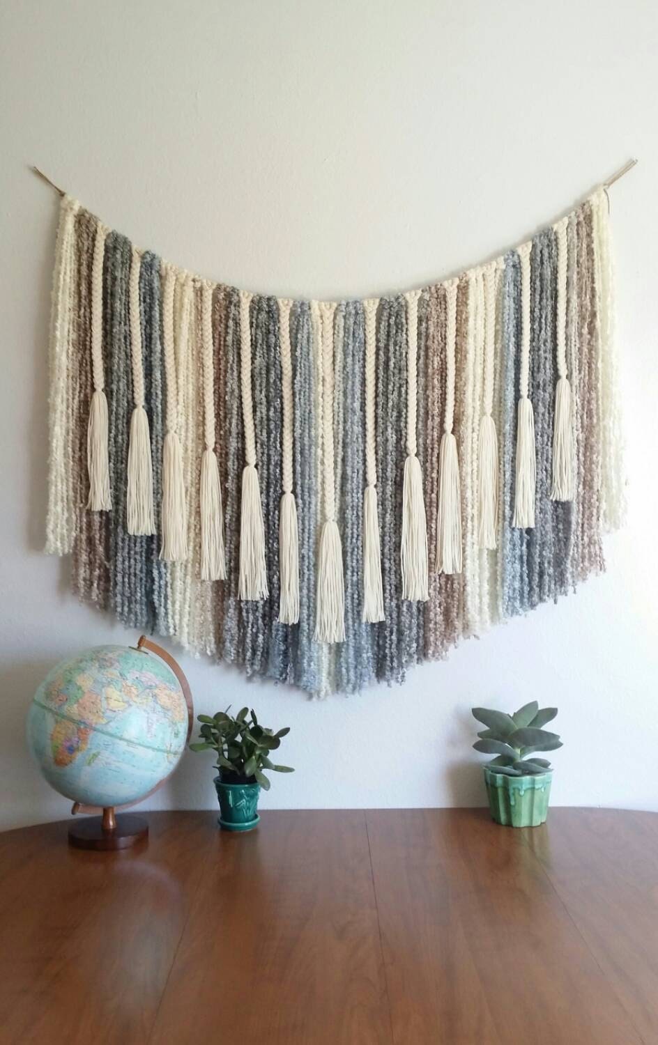 Yarn wall hanging. Large. Bohemian modern cozy. Wall banner. Etsy