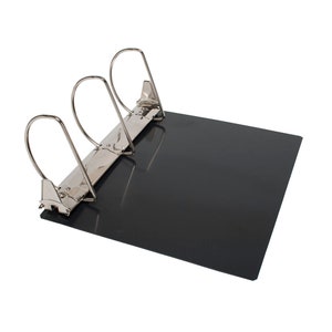 May include: A black three-ring binder with silver metal rings.
