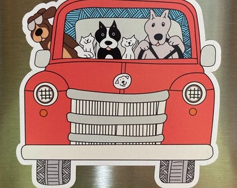 Red Truck Dog Art Magnet