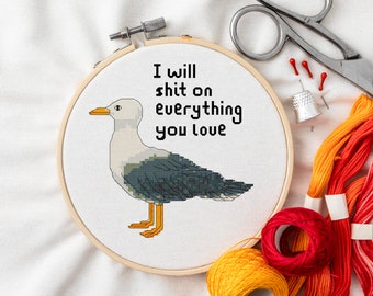 Cross stitch pattern "I will shit on everything you love seagull", instant download