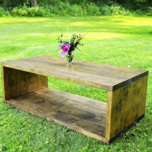 Modern Rustic Coffee Table | Media Console Entertainment TV Stand | Solid Wood Storage Rectangle Minimalist Coffee Table