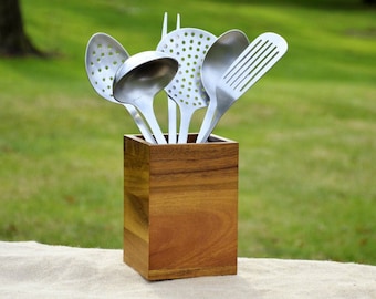 Wood Kitchen Utensil Holder Container, Spoon Holder, Wood Stand Home Decor