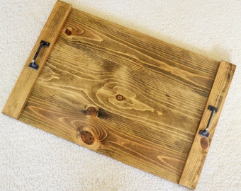 Tray with Handles | Wood Rustic Serving Tray Coffee Table Tray | Wooden Serving Tray for Ottoman | Farmhouse Wood Tray | Tray Centerpiece