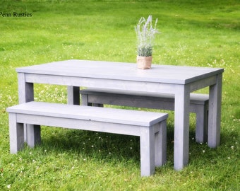 Modern Rustic Table and Bench Set Contemporary Minimalist Farmhouse Solid Wood Dining Room Table and Bench Set