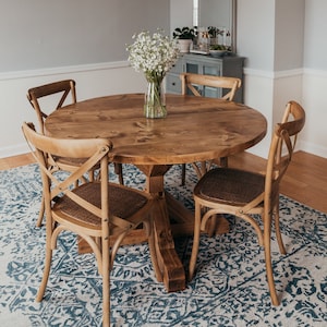 Round Pedestal Trestle Table Rustic X Round Pedestal Farmhouse Solid Wood Beam Dining Room Kitchen Table