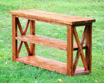 Entryway Table | Wood Table | Console Table | Rustic X Solid Wood Entryway Sofa Console Buffet Entertainment Media Table