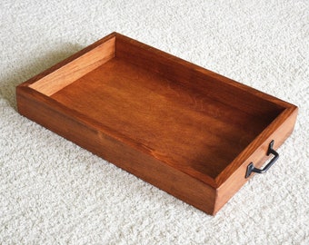 wood tray, wood tray with handles, Rustic Solid Wood Tray Farmhouse Breakfast Ottoman Serving Coffee Table Tray