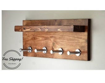 Coat Rack, Coat Rack with Shelf, Entryway Organizer Towel Rack Key Hooks Wall Mounted Coat Rack Catch All Leash Holder Rustic Modern Unique