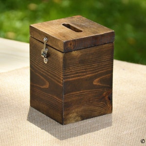 Pot à pourboires, loquet et cadenas de mariage en bois massif pour restaurant, commerce de détail, récipient pour banque, cadeau pour musicien, styliste barman image 1