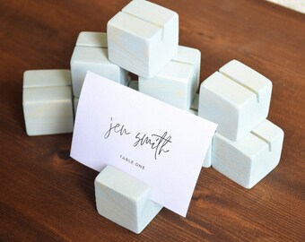 Table Number Escort Place Card Holder Wood Cube | Wedding Event Restaurant Card Photo Menu Name Tag Holder |  Rustic Business Card Holder
