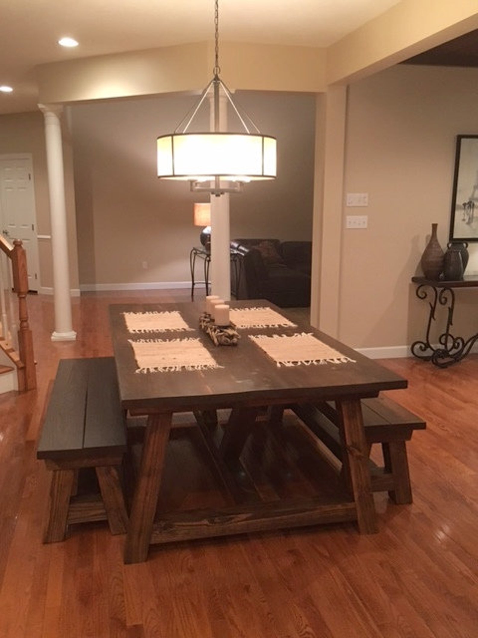 Wood Beam Table and Bench Set Rustic 4 X 4 Truss Beam Modern Etsy