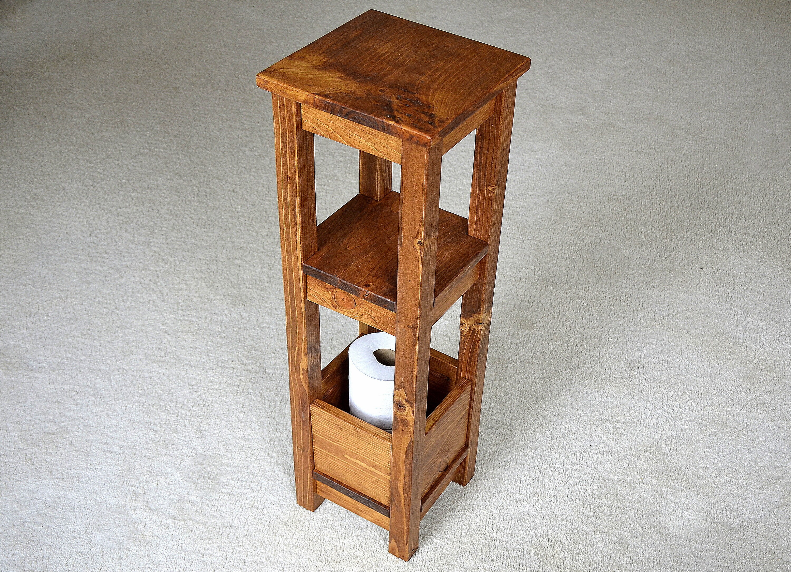 Rustic Wood Pedestal Toilet Paper Holder free-standing, Floor 