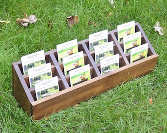 Multi Brochure Holder Display with Risers Business Card Information Rustic Solid Wood Business Office Restaurant Organizer