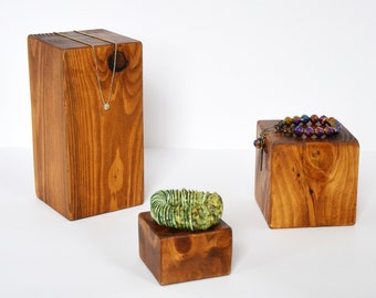 Wood Platforms Risers Set Pedestals Blocks Jewelry Displays Rustic Solid Wood Block Craft Booth Show Retail Display