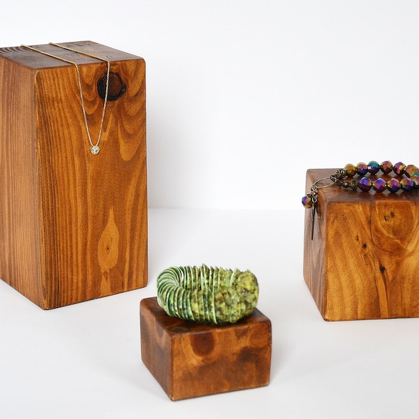 Wood Platforms Risers Set Pedestals Blocks Jewelry Displays Rustic Solid Wood Block Craft Booth Show Retail Display