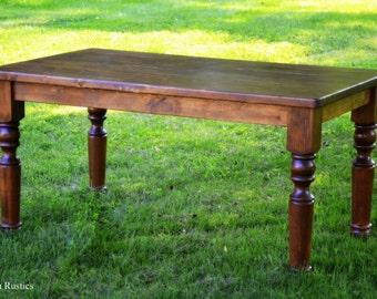 Turned Leg Wood Table | Tuscany Rustic Farmhouse Turned Leg Solid Wood Kitchen Dining Room Table