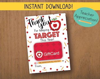 AFDRUKBAAR Target gift card houder, waardering van de leraar, bedankt voor het houden van mij op doel, leraar cadeau afdrukbare, verjaardag van de leraar