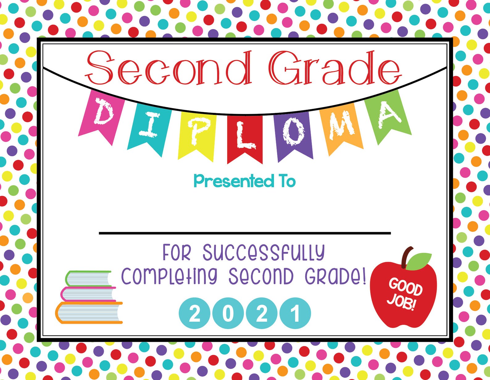 PRINTABLE Second Grade Diploma 2021 PDF File ONLY School Etsy
