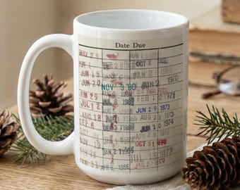 Library Mug Coffee Cup, Retro Library Card Design, Bookish Mug Reading Gift, Gift For Reader, Cozy Bookworm Literary Mug, Librarian Present