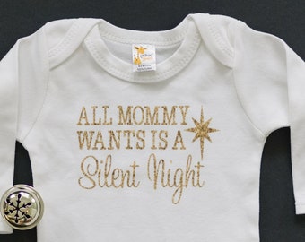 Gold Christmas Baby Tshirt - Newborn Baby Gift - Silent Night Gold Baby Outfit