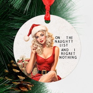 Naughty Ornament, On Santa&#39;s Naughty List Ornament, Funny Adult Christmas Ornament, gag gift for women, funny white elephant gifts