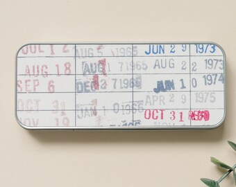 Vintage Library Checkout Card Pencil Tin - Reader Gift