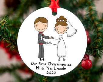 Personalized Wedding Gift Christmas Ornament - Wedding Ornament - first christmas married ornament 2022 - Our First Christmas as Mr & Mrs