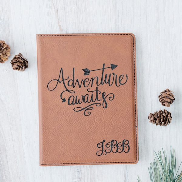 Passport Holders - Personalized Engraved Passport Cover - Adventure Awaits Custom Gift for Traveler