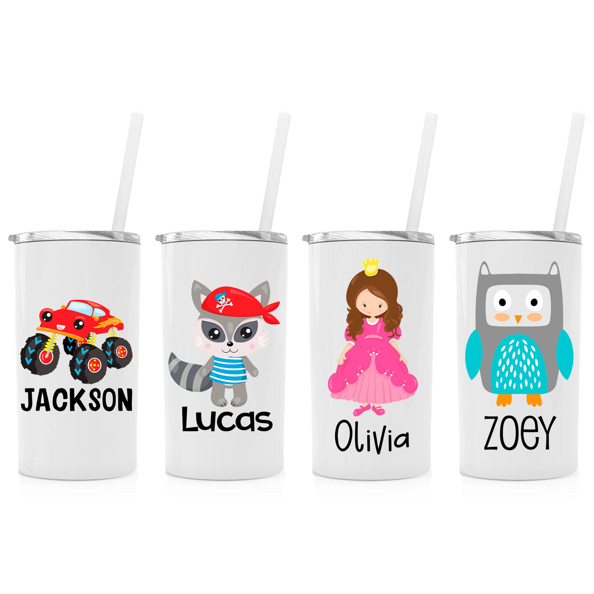 Personalized Kids Stainless Steel Tumblers With Straw, 12 Oz Skinny ...