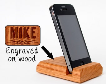 Engraved Wood Phone Holder - Wood Docking Station - Groomsmen Gift