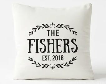 Personalized Pillow Cover Family Name, Custom Wedding Gift With Established Year, Bridal Shower Gift, Couple Gift, Anniversary Gift