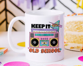 Keep it Old School 90's Mug - vintage coffee mugs - 80's boombox radio stereo mug - 1980s nostalgia - ceramic mug gift for her