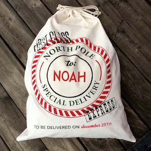 Personalized Cotton Canvas Santa Sack, Christmas Gift Bag