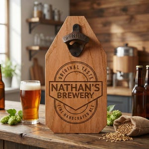 Custom Brewery Sign With Wood Bottle Opener, Personalized Gift Beer Wall Decor, Dad Beer Gift, Man Cave Decor, Beer Gifts For Men