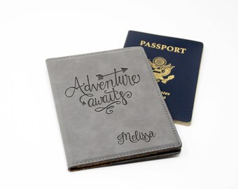 Passport Holders // Personalized Engraved Passport Holder // Adventure Awaits Custom Passport Cover