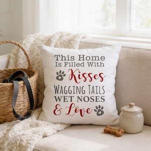 Dog Pillow Cover, Twill Canvas, Paw Print Quote