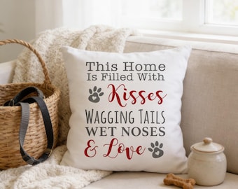 Dog Pillow Cover, Twill Canvas, Paw Print Quote