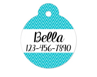 Personalized Cat ID Tag - Personalized Cat Name Tag - Custom Cat ID Tag - Chevron Name Tag - Cat ID Tag - Cat Collar Name Tag - Turquoise