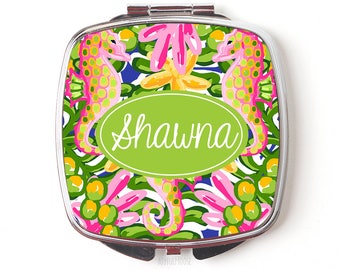 Tropical Personalized Compact Mirror - Custom Cosmetic Mirror for Purse or Pocket - Easter Gifts for Her - mothers day gifts